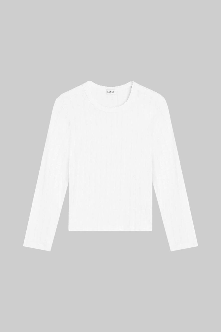 LESET Pointelle Slim Fit Long Sleeve Top - S